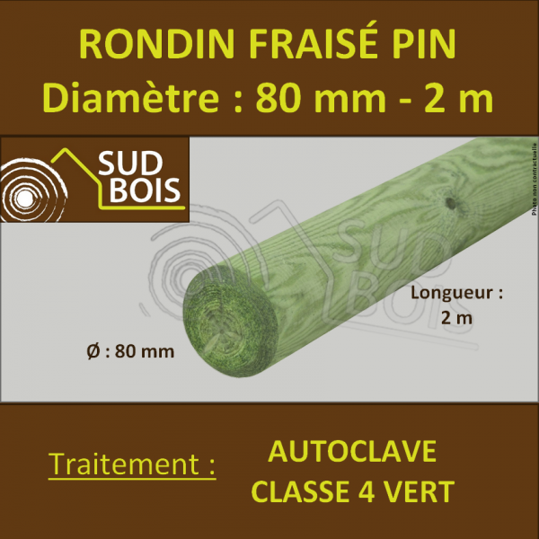 Rondin Bois Fraisé Pin Autoclave Classe 4 Diamètre 80mm 2m ~ Rondin Bois Autoclave Rondin Bois Fraisé Pin Autoclave Classe 4 Diamètre 80mm 2m ~ Rondin Bois Autoclave